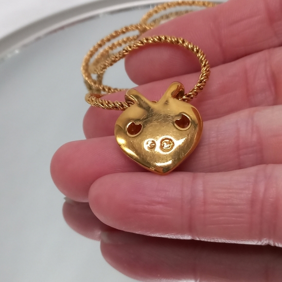 🅴 Swarovski Pave Crystal Gold Tone Heart Necklace, Pendant Loop - Picture 6 of 12